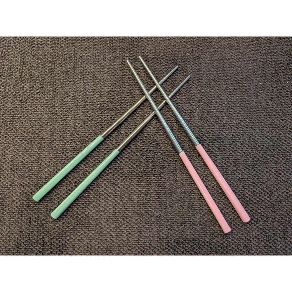 Stainless Steel Reusable Chopsticks Set Mint Green Pink 2 Pairs